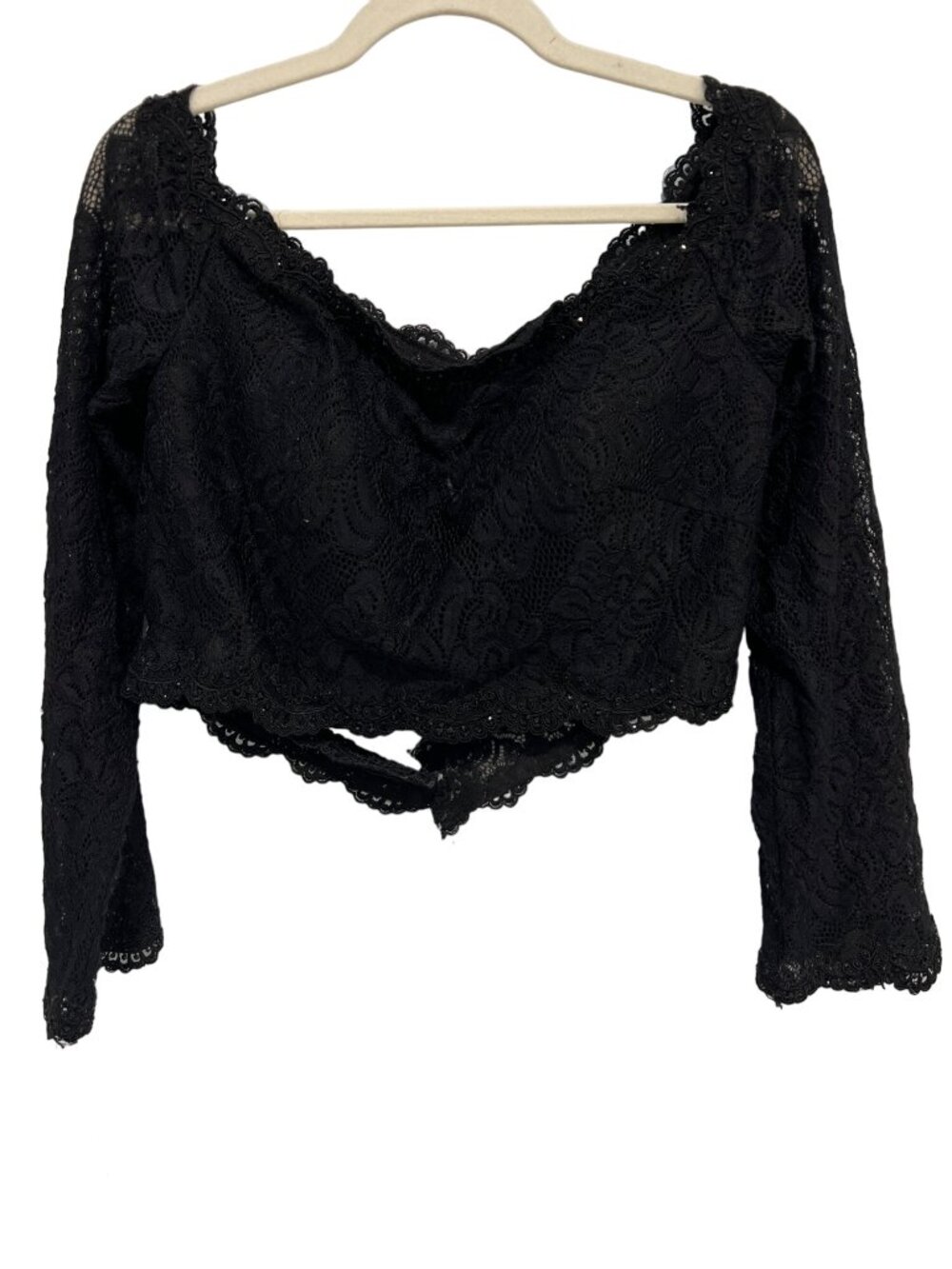 Vintage 90s Lace Crop Top Size 14 Open Back Black Grunge Whimsigoth Witchy Emo